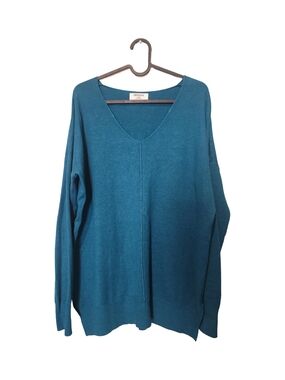 Zenana Teal V-Neck Sweater - Relaxed Knit Pullover